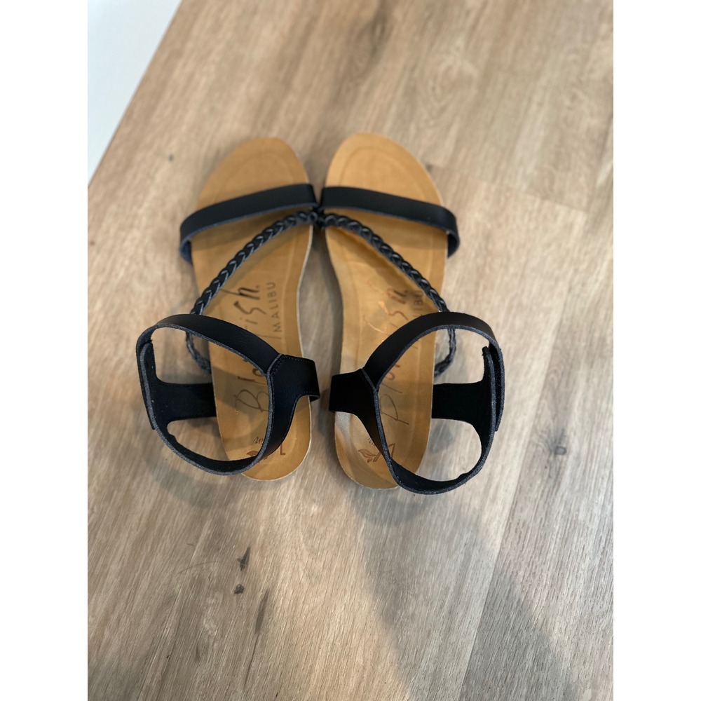 Blowfish Malibu Sandals Womens 7 Black Vegan Braided Strappy Flat Boho Summer - Picture 8 of 14